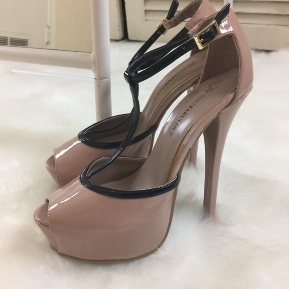 JustFab Shoes - SEXY NUDE & BLACK PLATFORM HEEL STILETTO SHOES